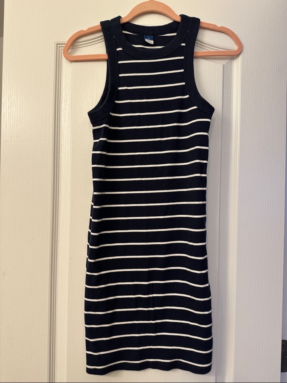 Old Navy Navy & White Striped Ribbed Midi Tank Dress